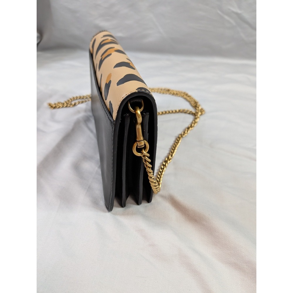 Coach Callie Foldover Chain Clutch Leopard Print Wallet Crossbody Brass Leather - Picture 3 of 9